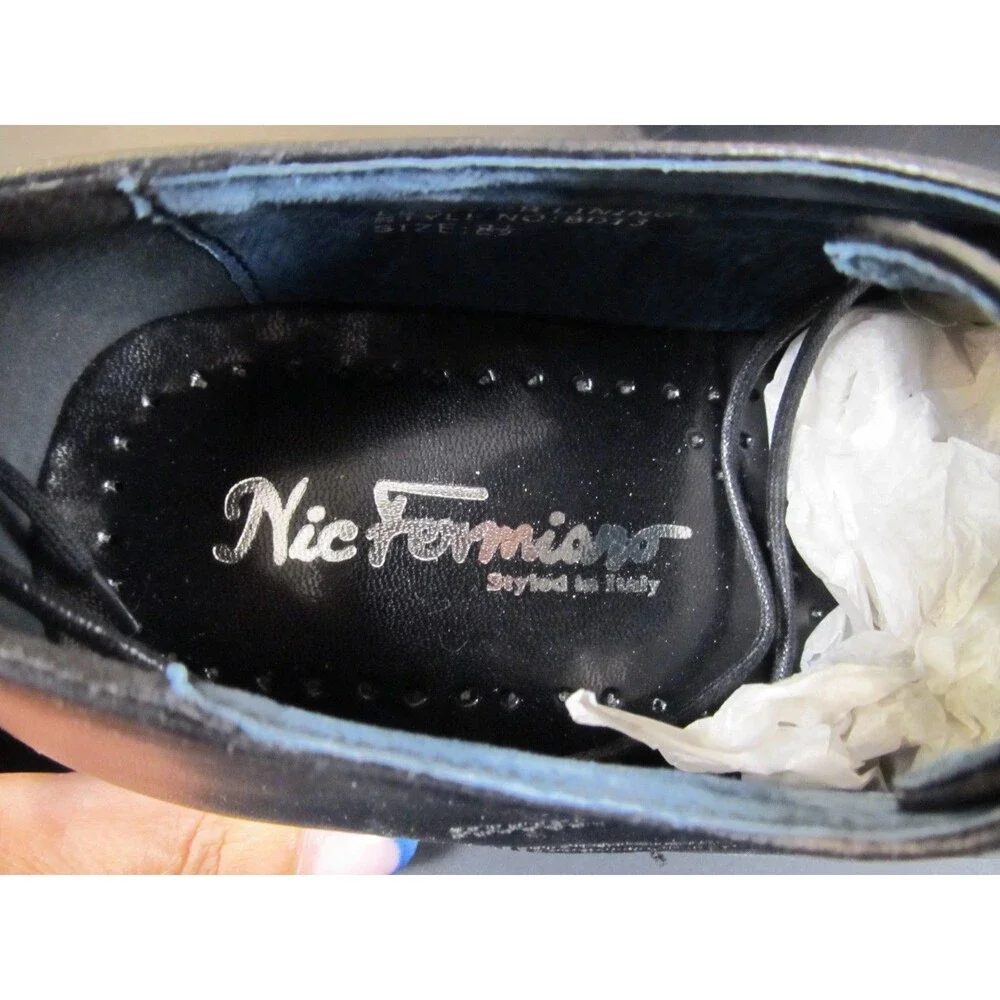 Nic Fermiano Men’s Black Dress Shoes 8.5 NIB Square Toe Lace‑Up Oxford